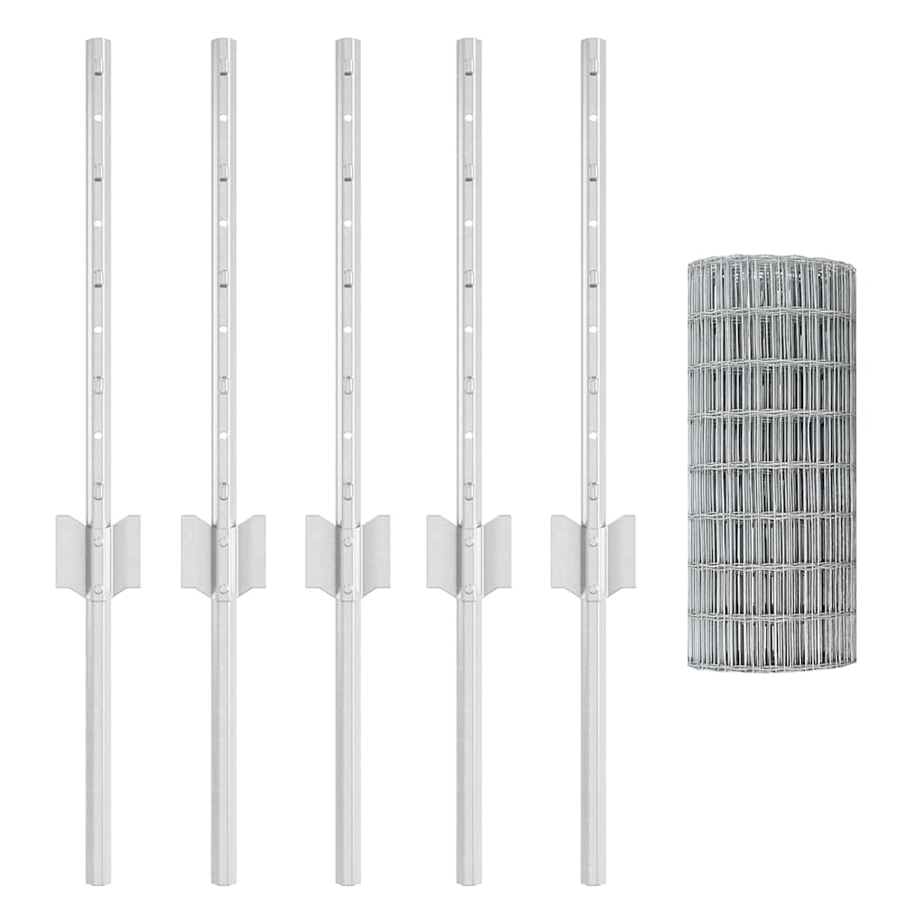 Fence with Posts Silver 0.4 x 10 m Steel