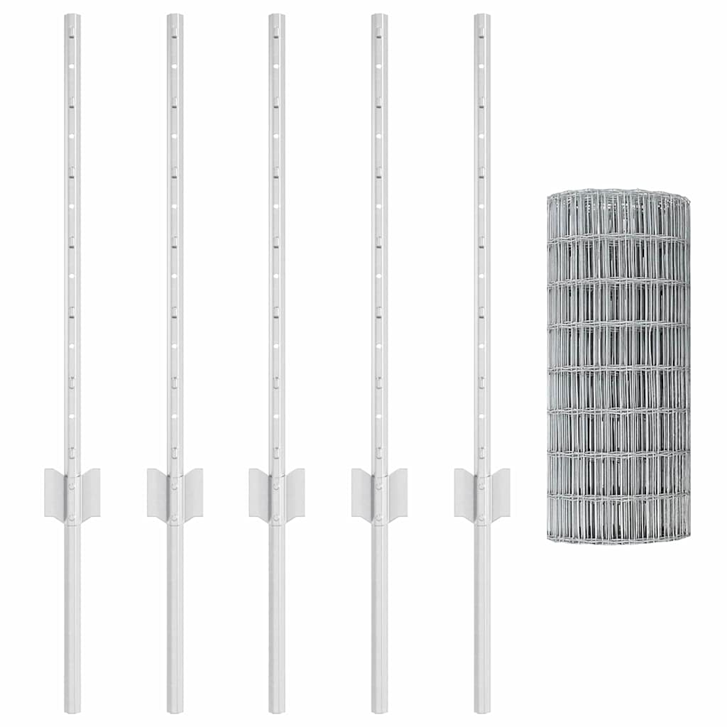 Fence with Posts Silver 0.6 x 10 m Steel