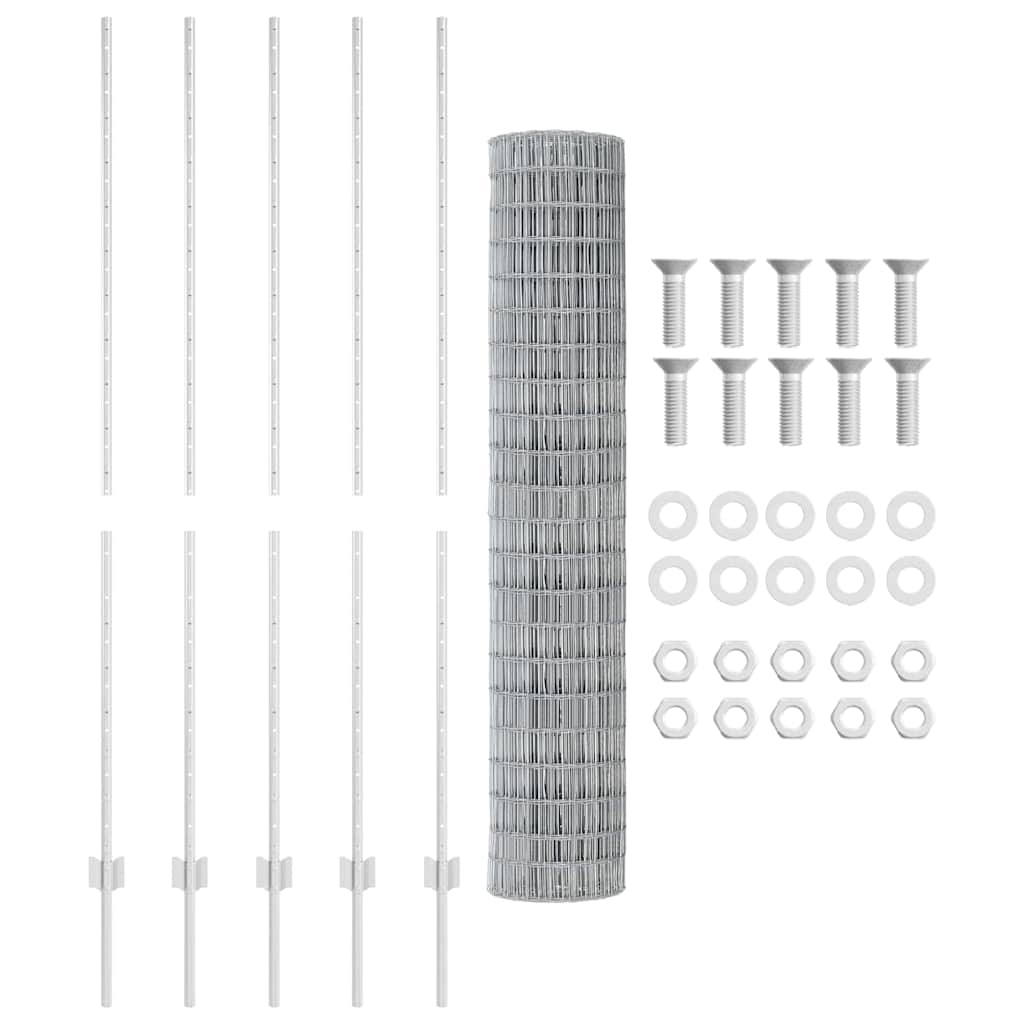 Fence with Posts Silver 1.5 x 10 m Steel