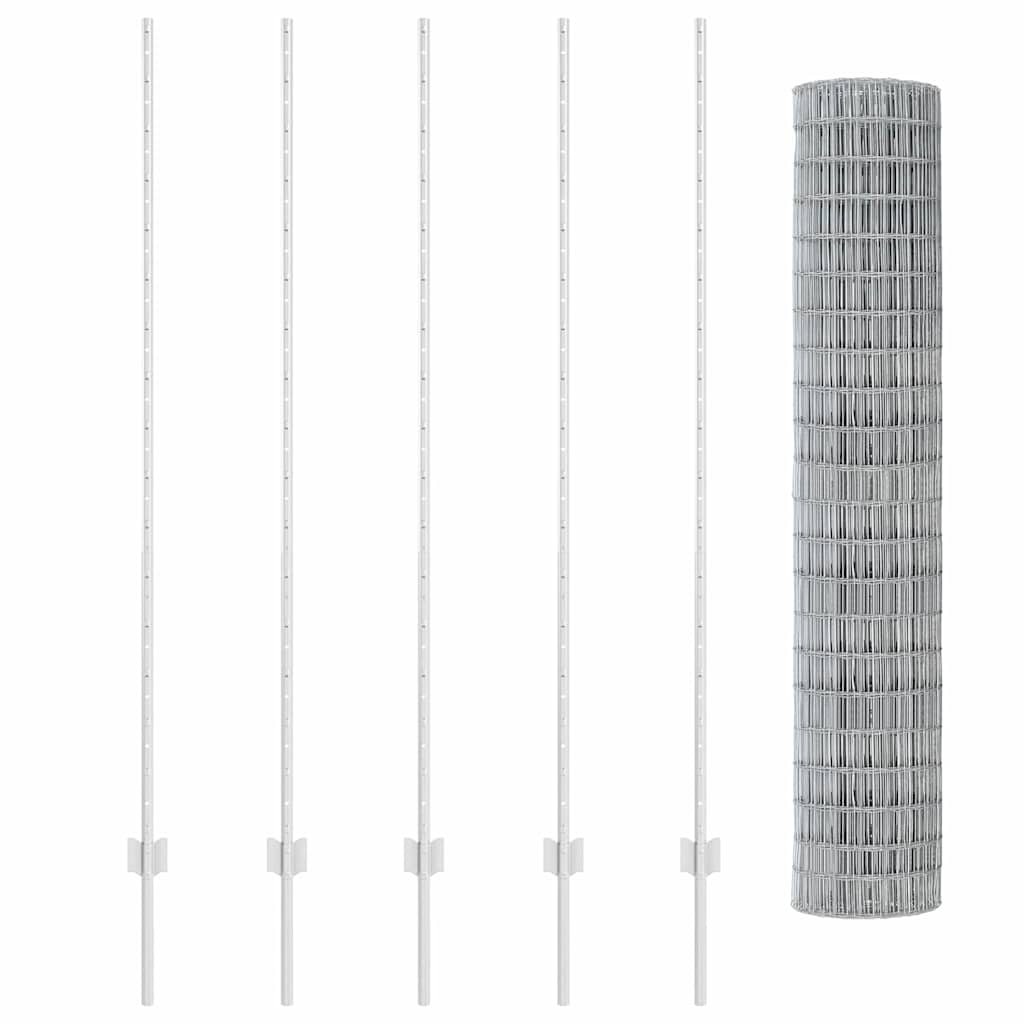 Fence with Posts Silver 1.5 x 10 m Steel