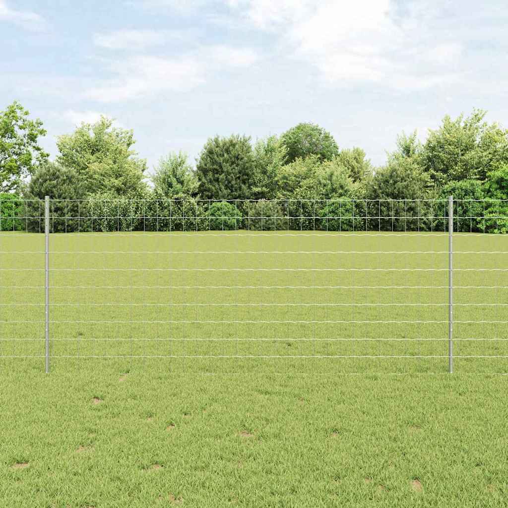 Fence with Posts Silver 1 x 10 m Steel