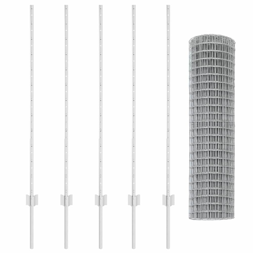 Fence with Posts Silver 1.2 x 10 m Steel