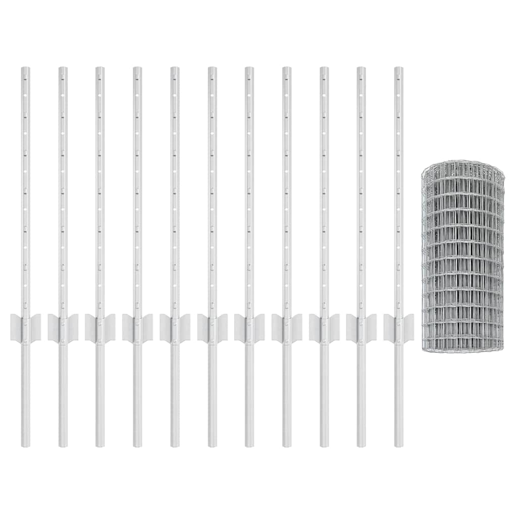 Fence with Posts Silver 0.6 x 25 m Steel