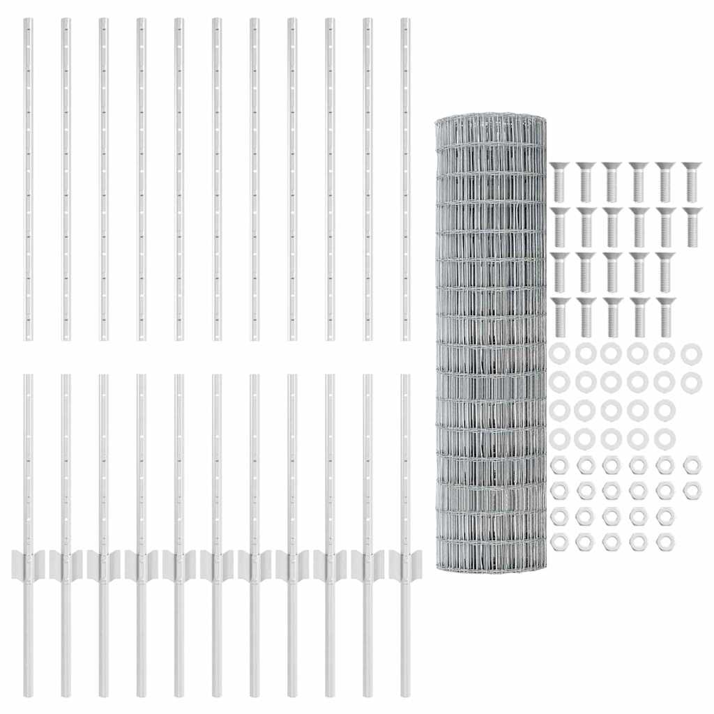 Fence with Posts Silver 1 x 25 m Steel