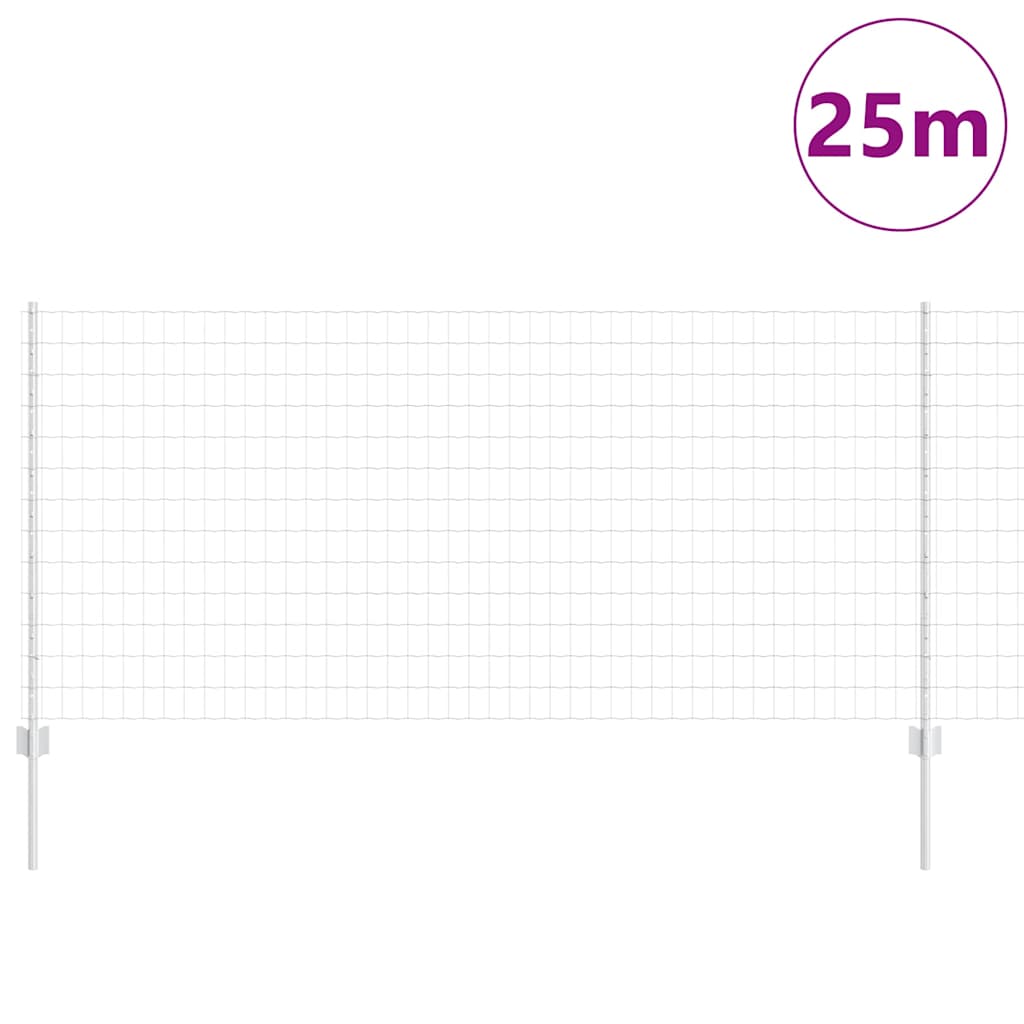 Fence with Posts Silver 1 x 25 m Steel