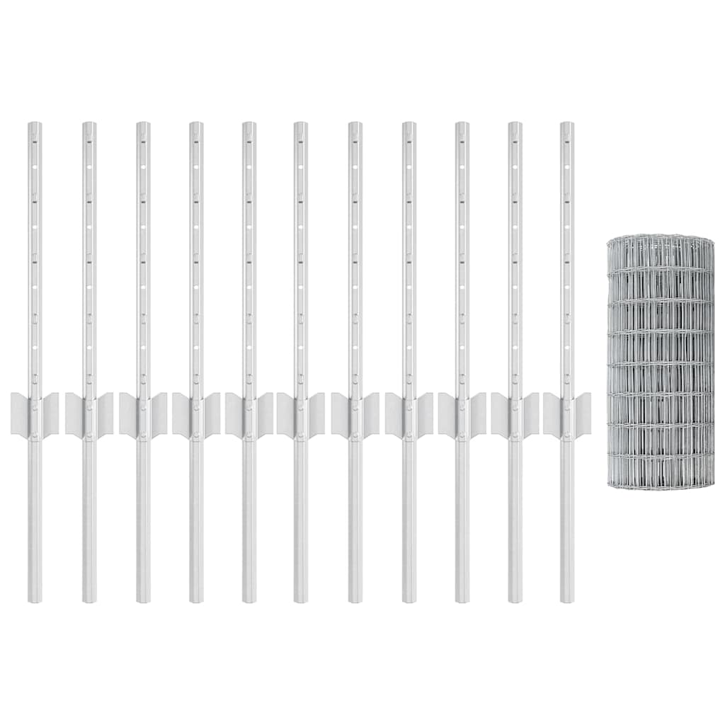 Fence with Posts Silver 0.4 x 25 m Steel