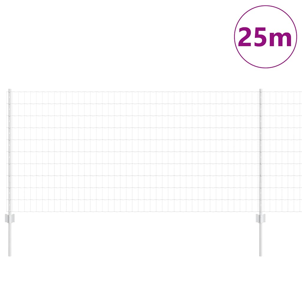 Fence with Posts Silver 1 x 25 m Steel