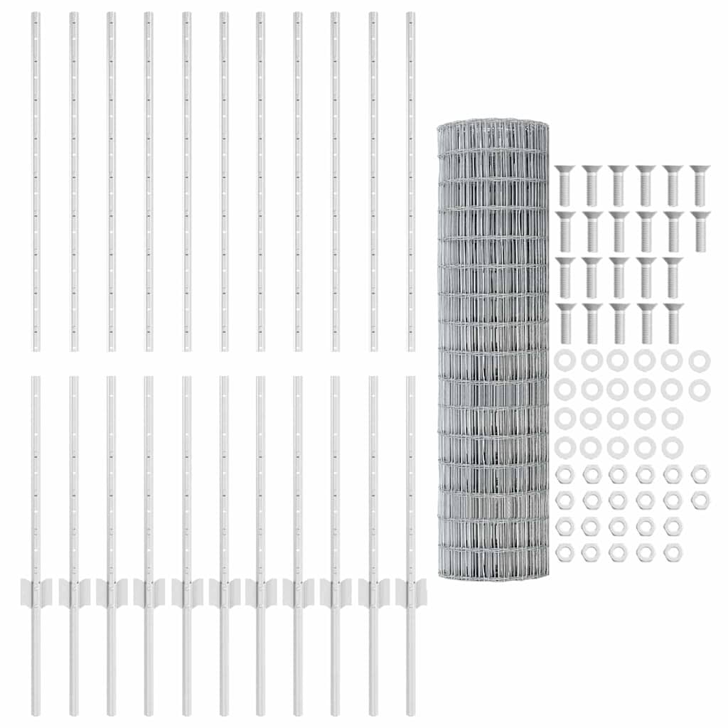 Fence with Posts Silver 1.2 x 25 m Steel