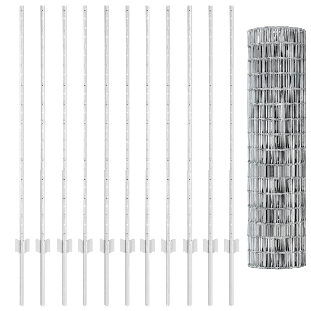Fence with Posts Silver 1.2 x 25 m Steel