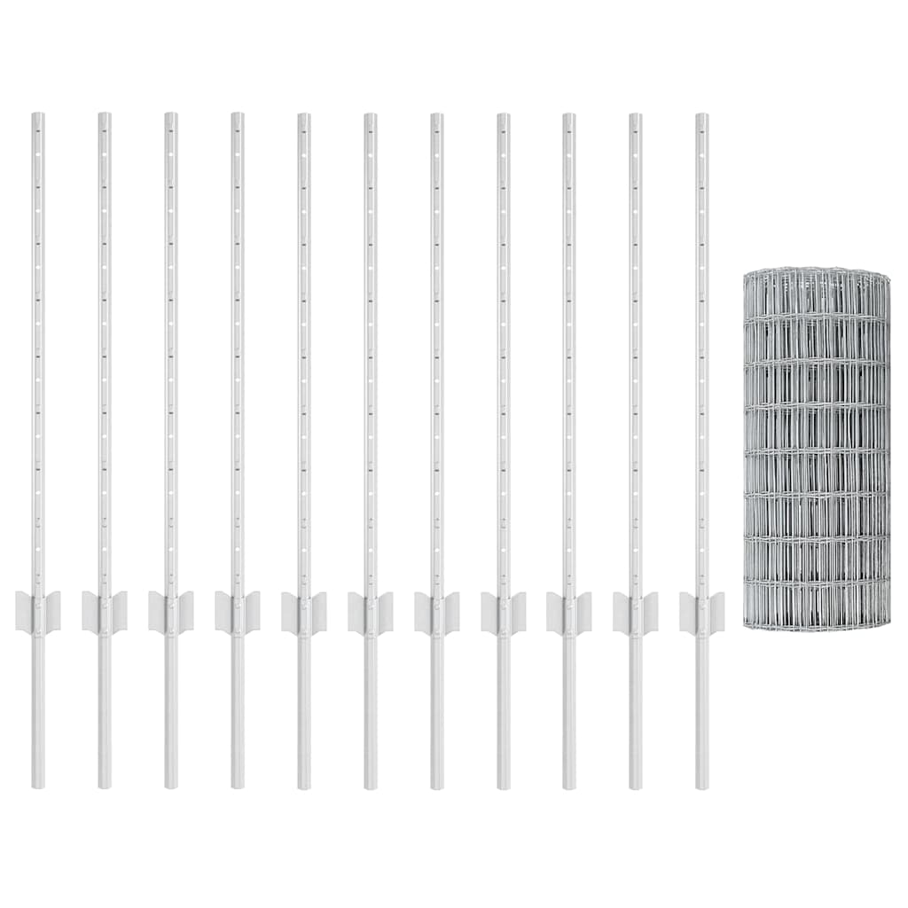 Fence with Posts Silver 0.8 x 25 m Steel