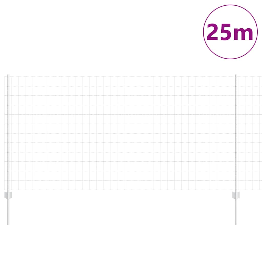 Fence with Posts Silver 1.2 x 25 m Steel
