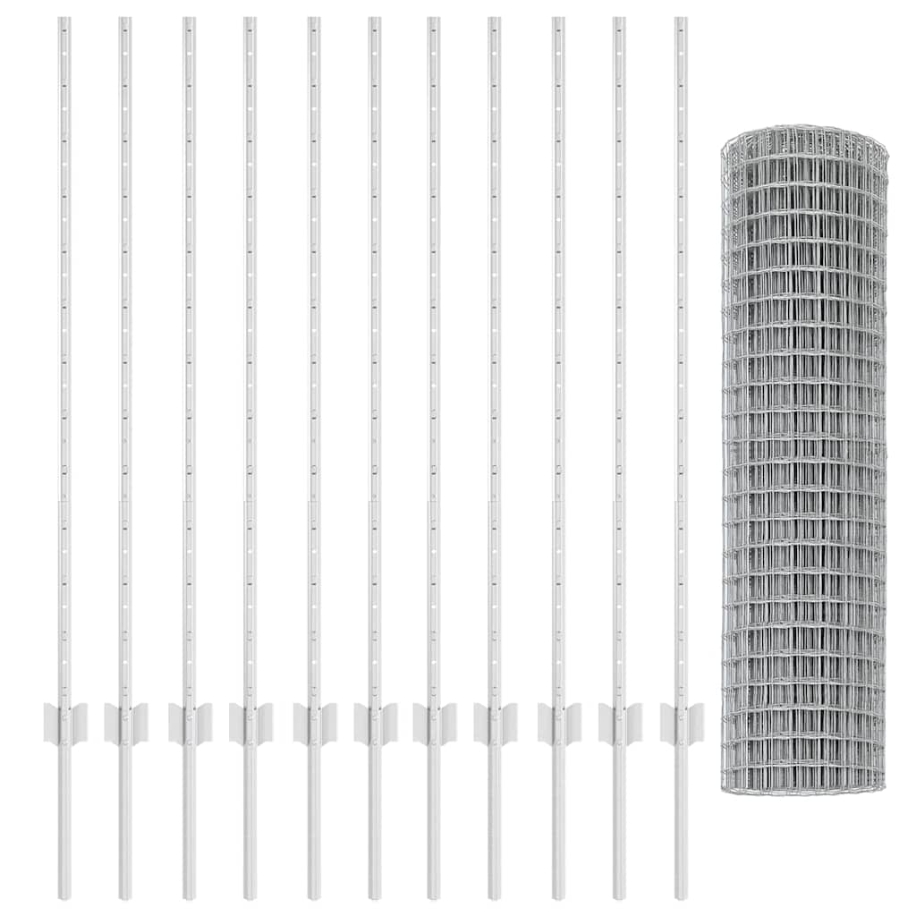 Fence with Posts Silver 1.2 x 25 m Steel