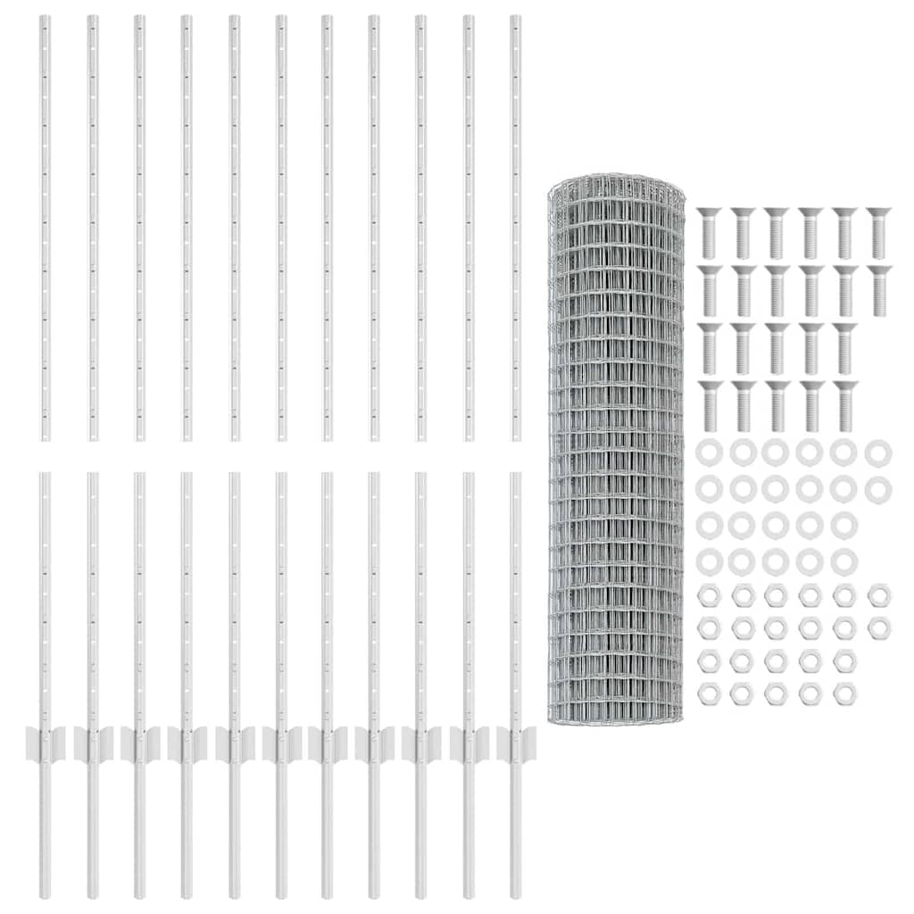 Fence with Posts Silver 1.2 x 25 m Steel