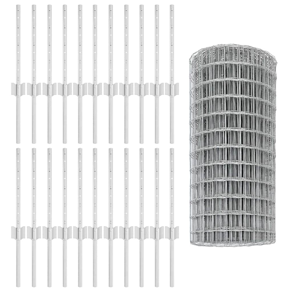 Fence with Posts Silver 0.4 x 50 m Steel