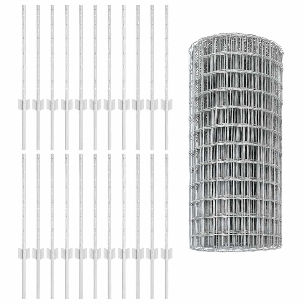 Fence with Posts Silver 0.6 x 50 m Steel
