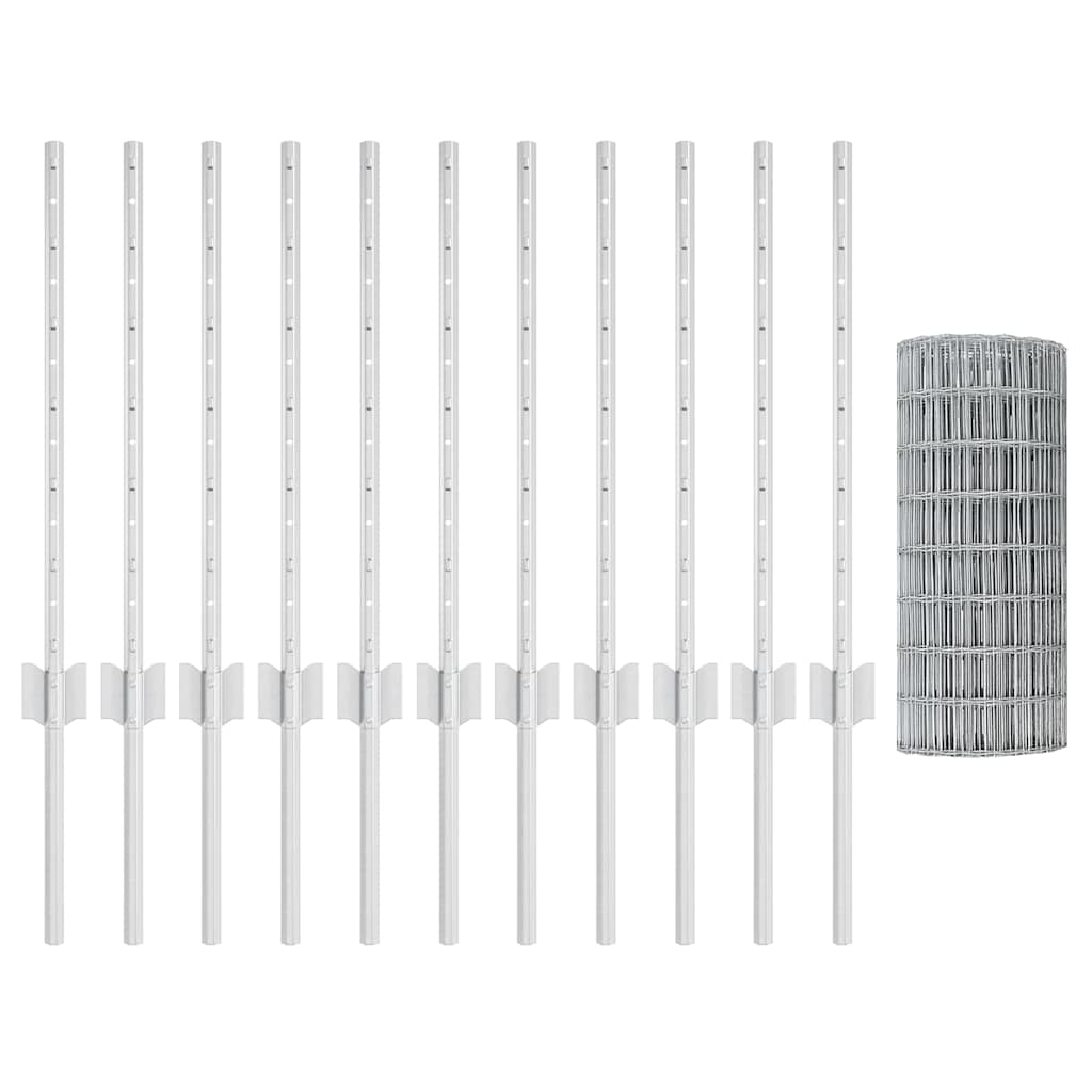 Fence with Posts Silver 0.6 x 25 m Steel