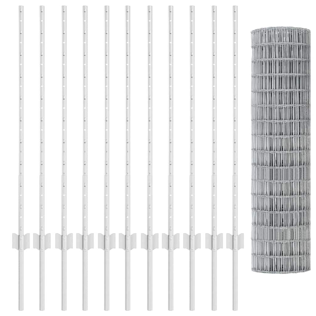 Fence with Posts Silver 1 x 25 m Steel