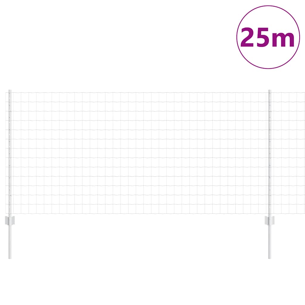 Fence with Posts Silver 1 x 25 m Steel