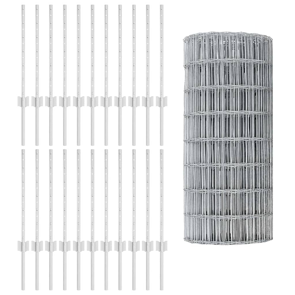 Fence with Posts Silver 0.6 x 50 m Steel