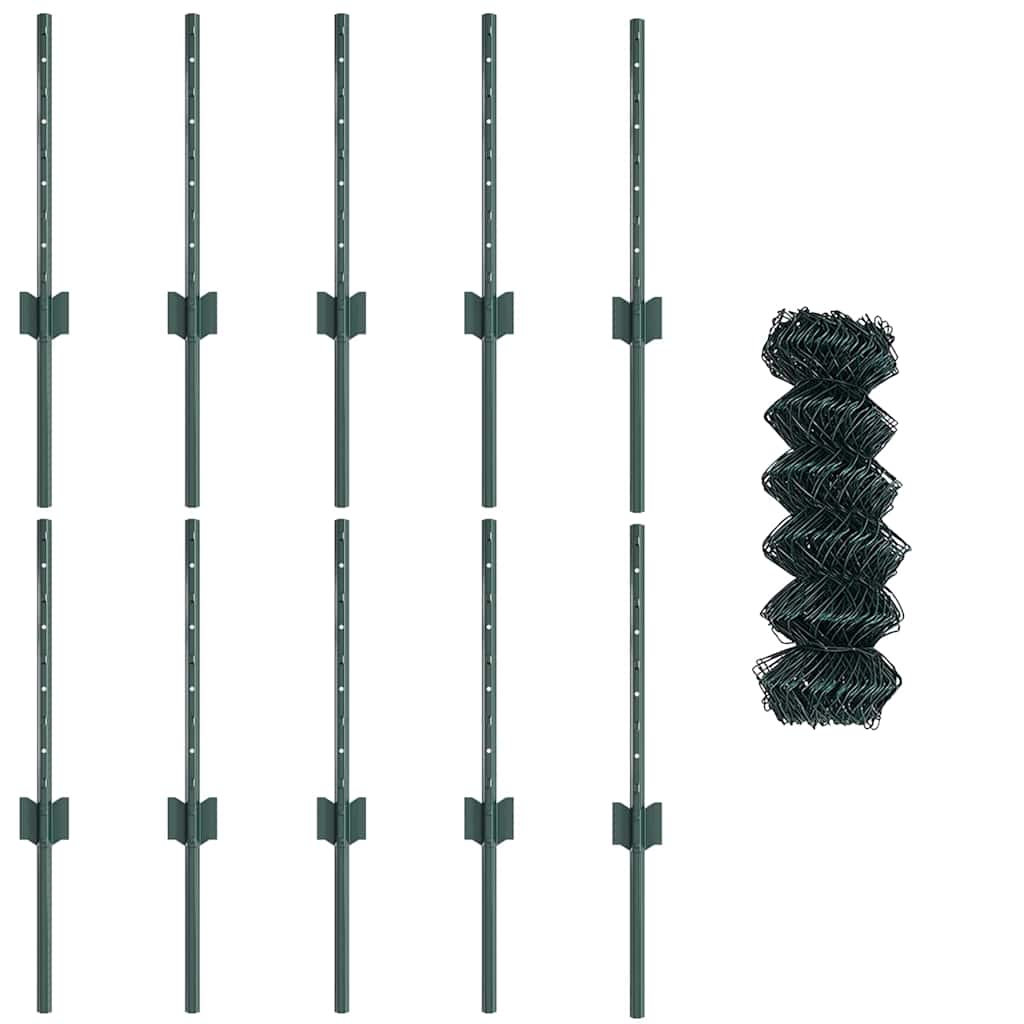 Fence with Posts Green 0.4 x 10 m Steel