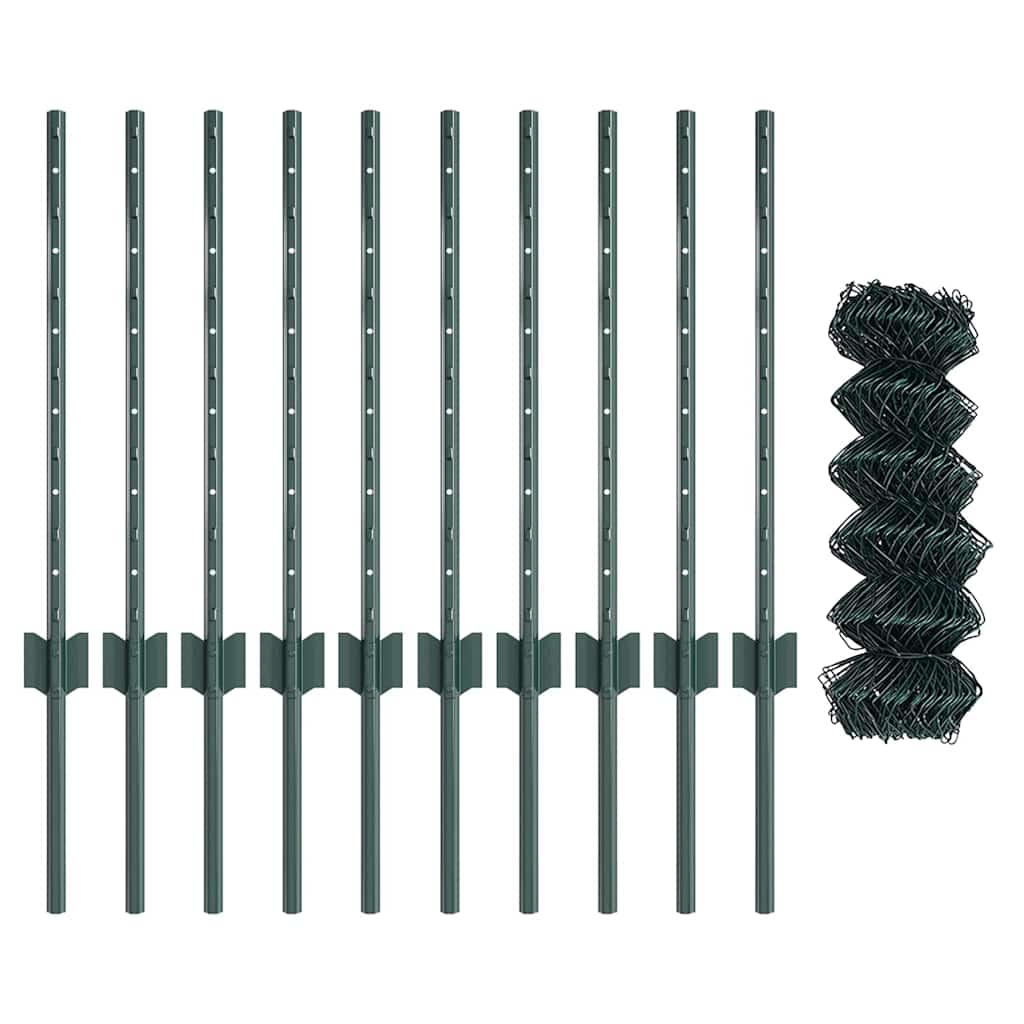 Fence with Posts Green 0.6 x 10 m Steel