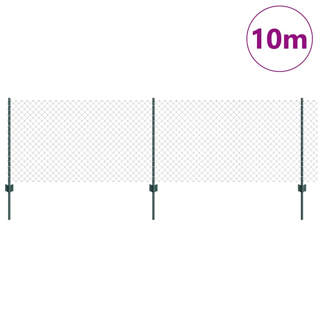 Fence with Posts Green 0.8 x 10 m Steel