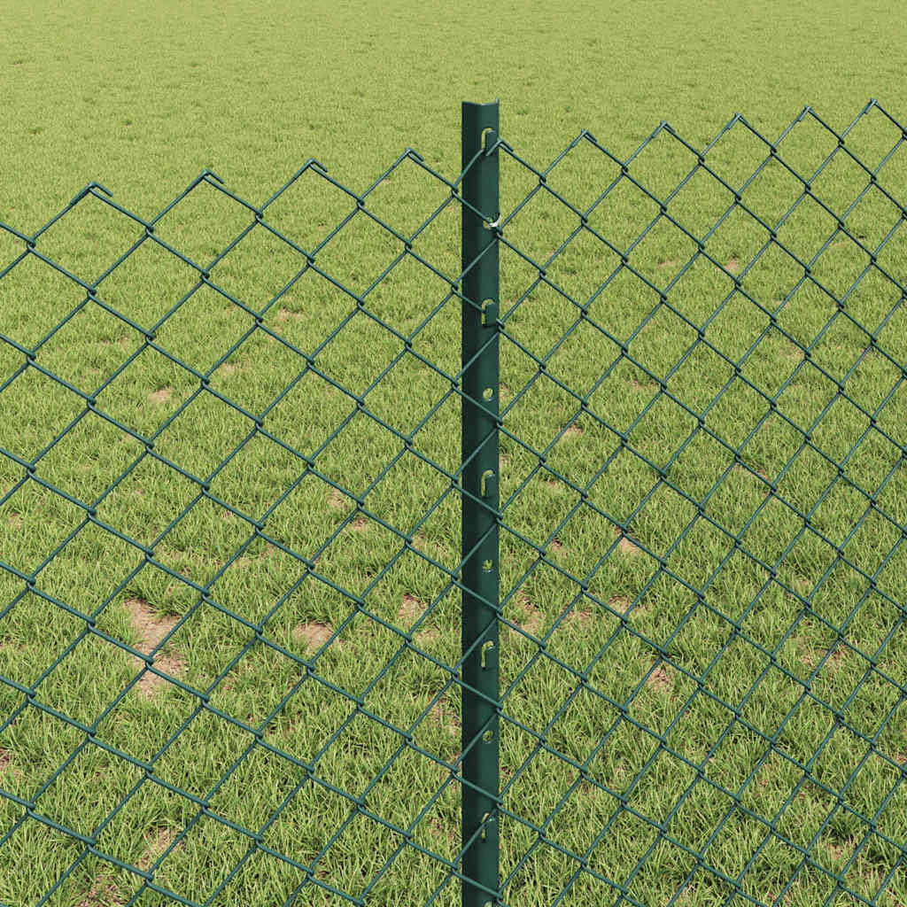 Fence with Posts Green 1 x 10 m Steel