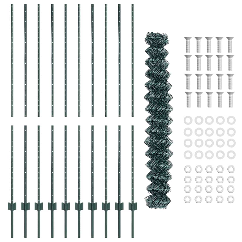 Fence with Posts Green 1.5 x 10 m Steel