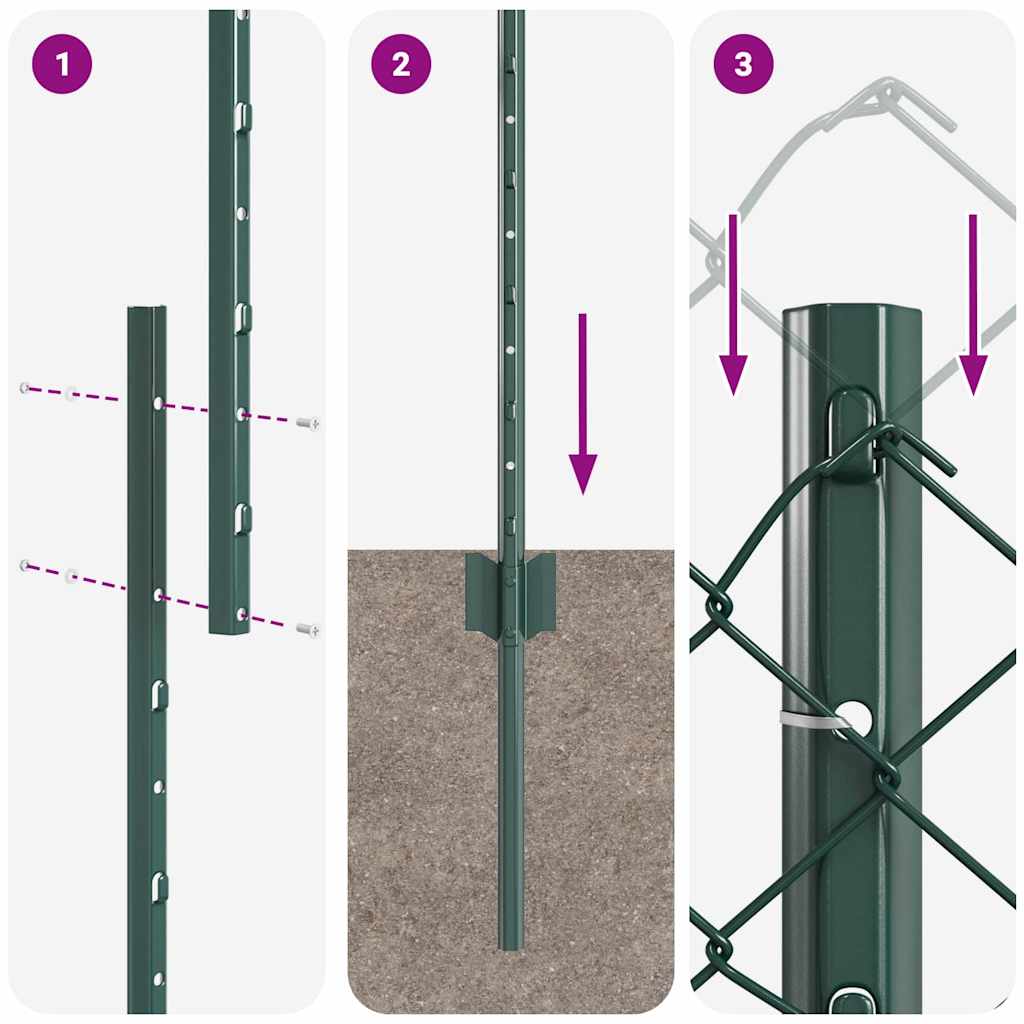Fence with Posts Green 1.6 x 10 m Steel