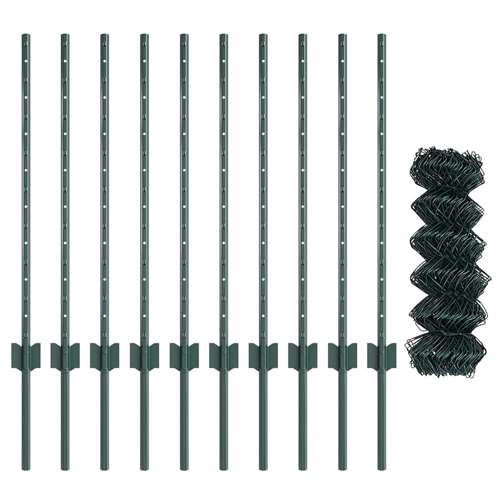 Fence with Posts Green 0.8 x 10 m Steel