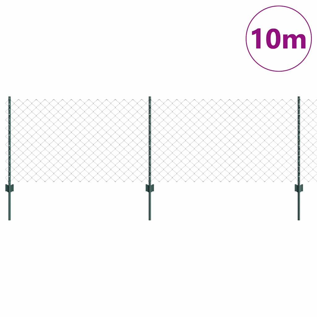 Fence with Posts Green 0.8 x 10 m Steel