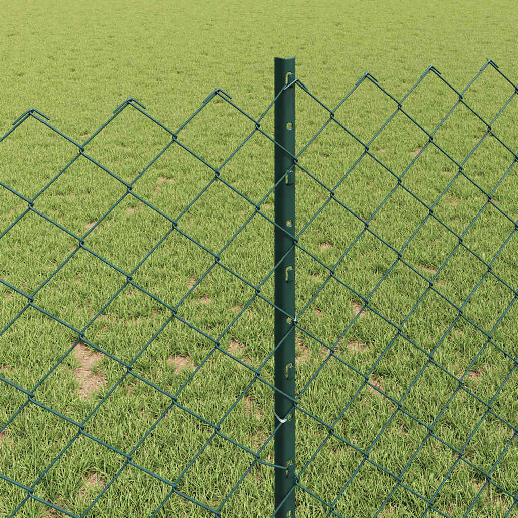 Fence with Posts Green 1 x 10 m Steel