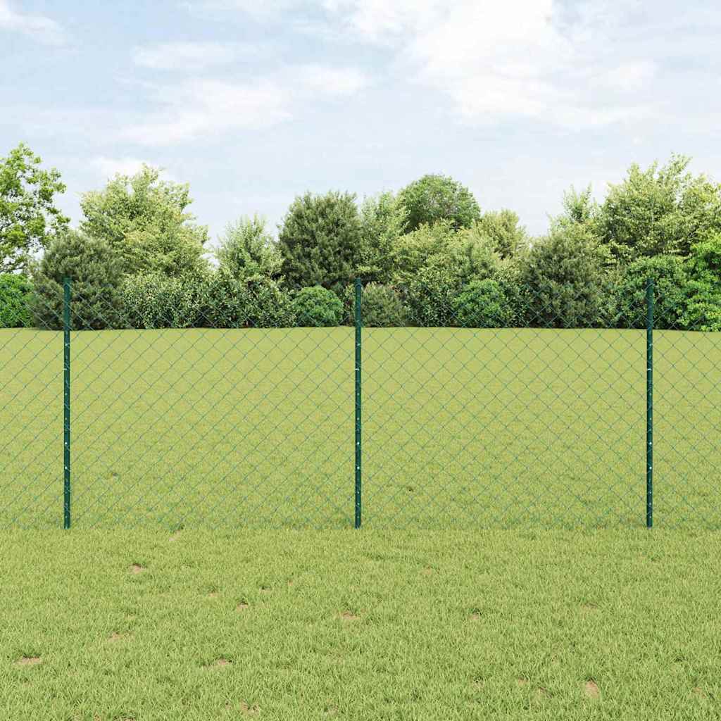 Fence with Posts Green 1 x 10 m Steel