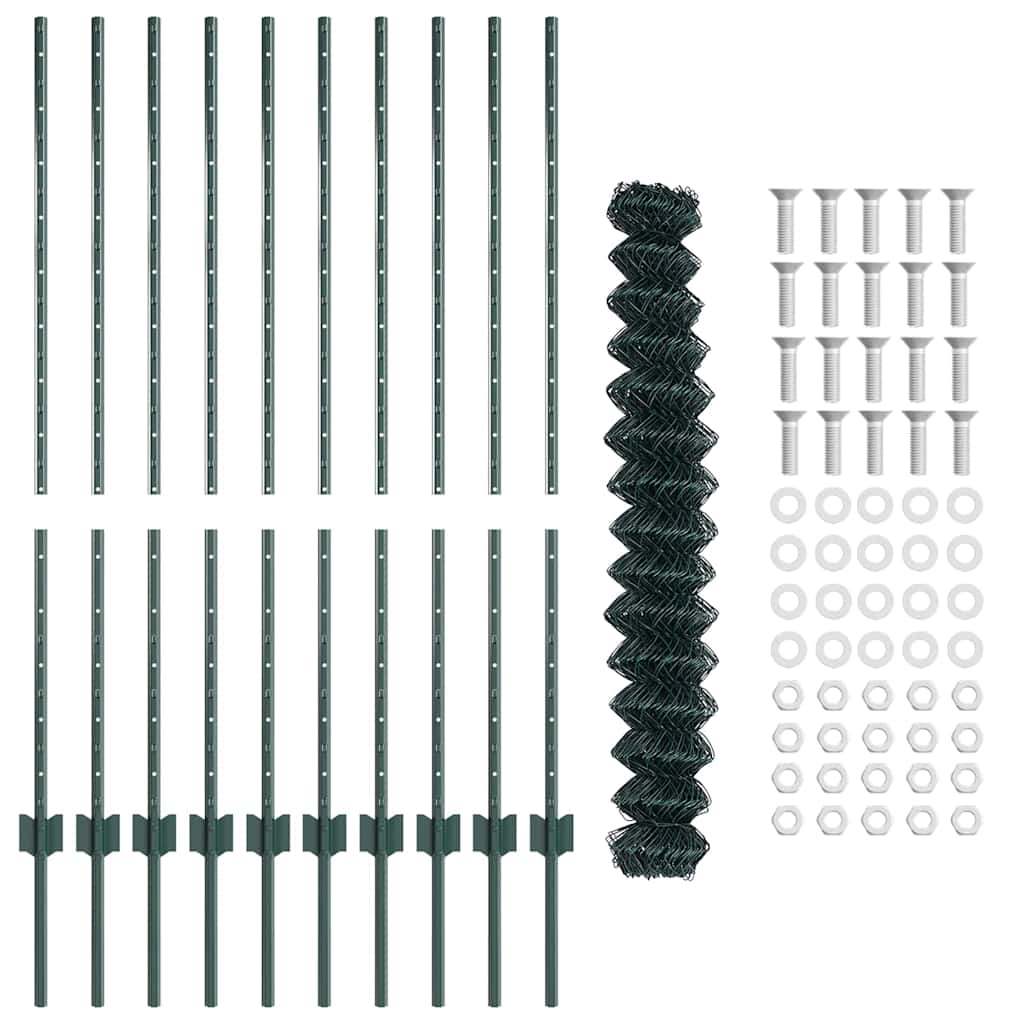 Fence with Posts Green 1.2 x 10 m Steel