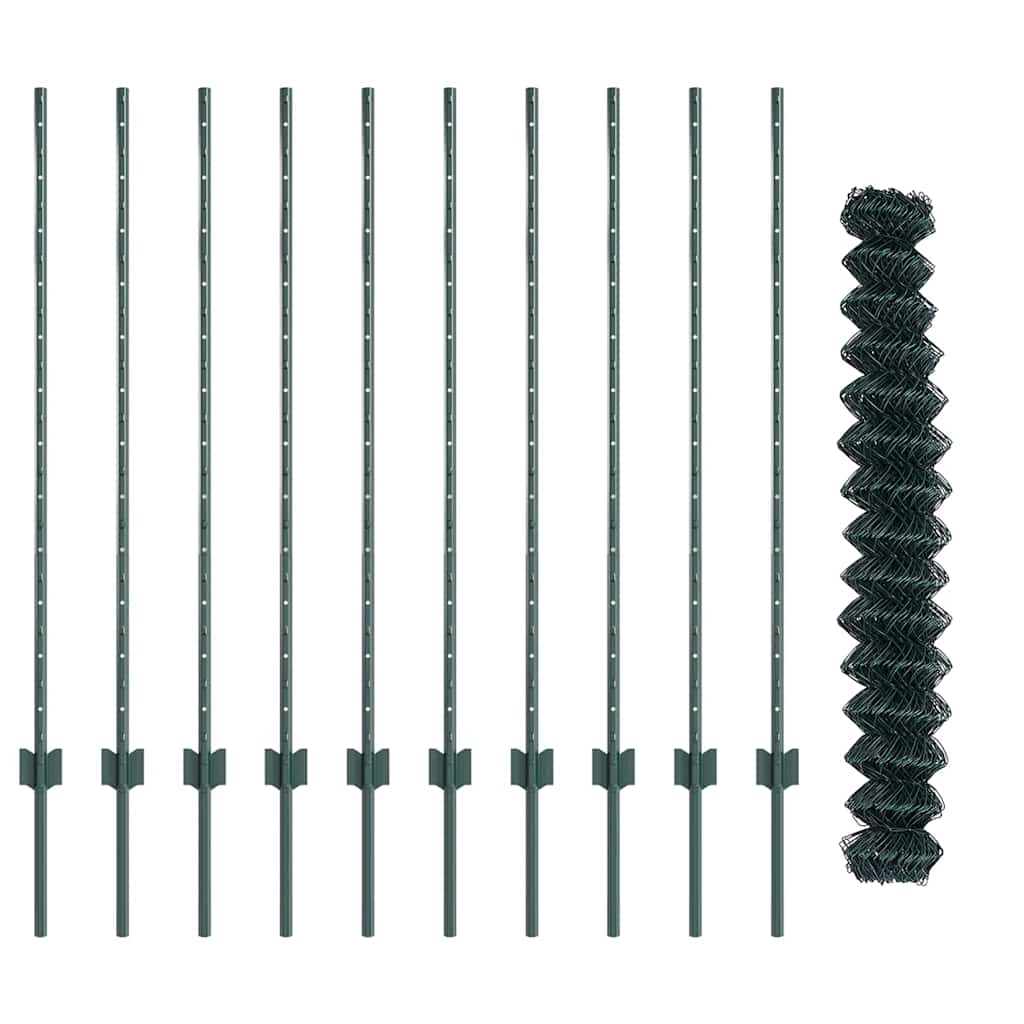 Fence with Posts Green 1.2 x 10 m Steel