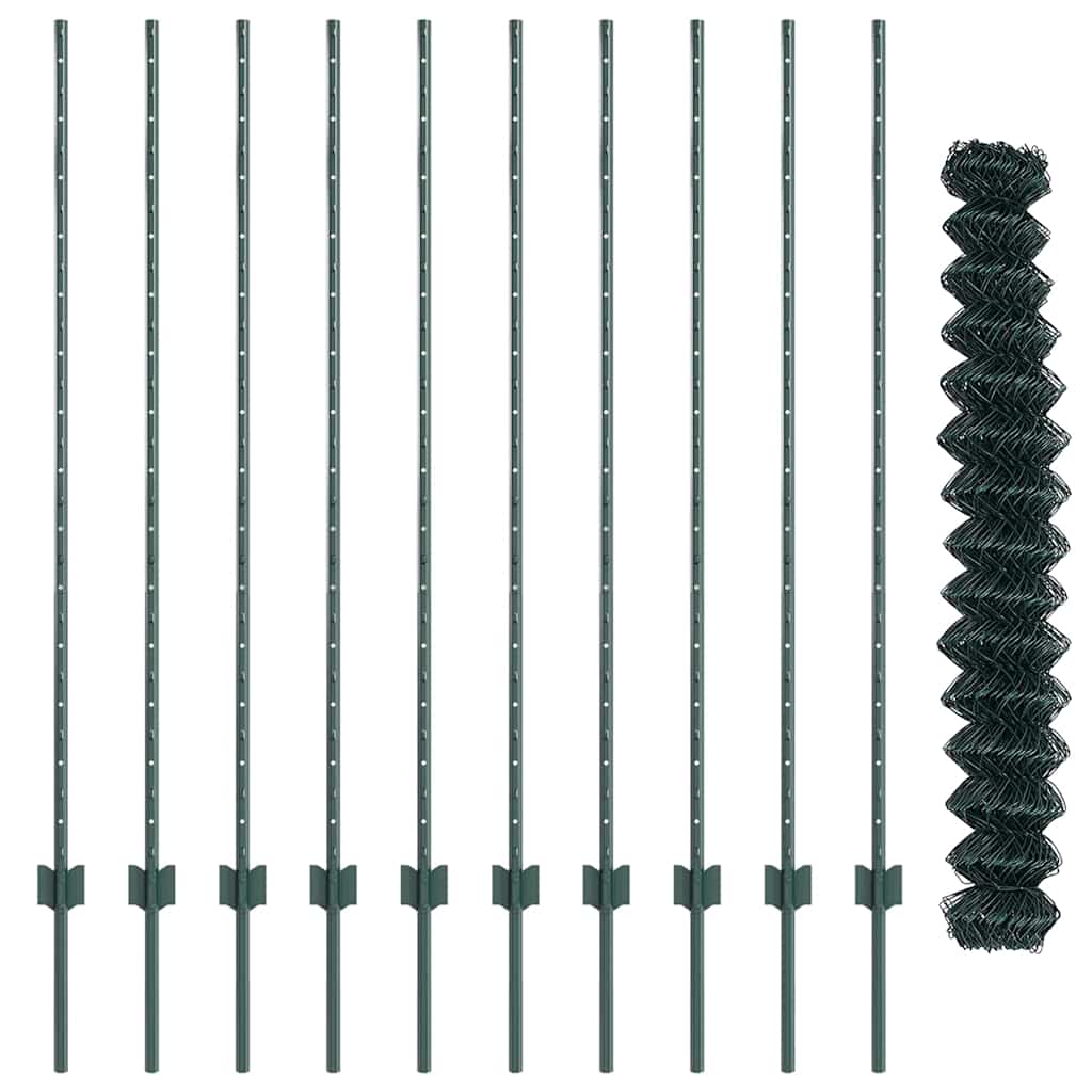 Fence with Posts Green 1.4 x 10 m Steel