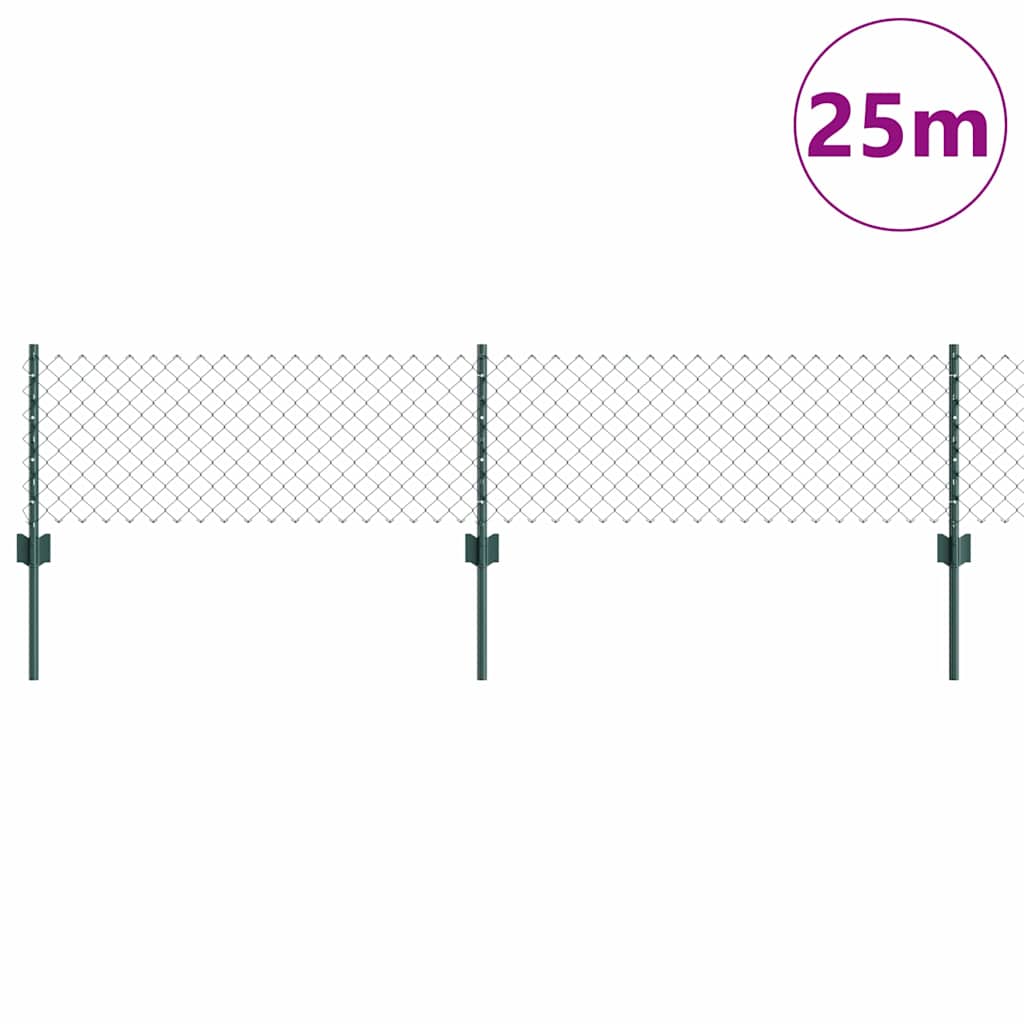 Fence with Posts Green 0.4 x 25 m Steel