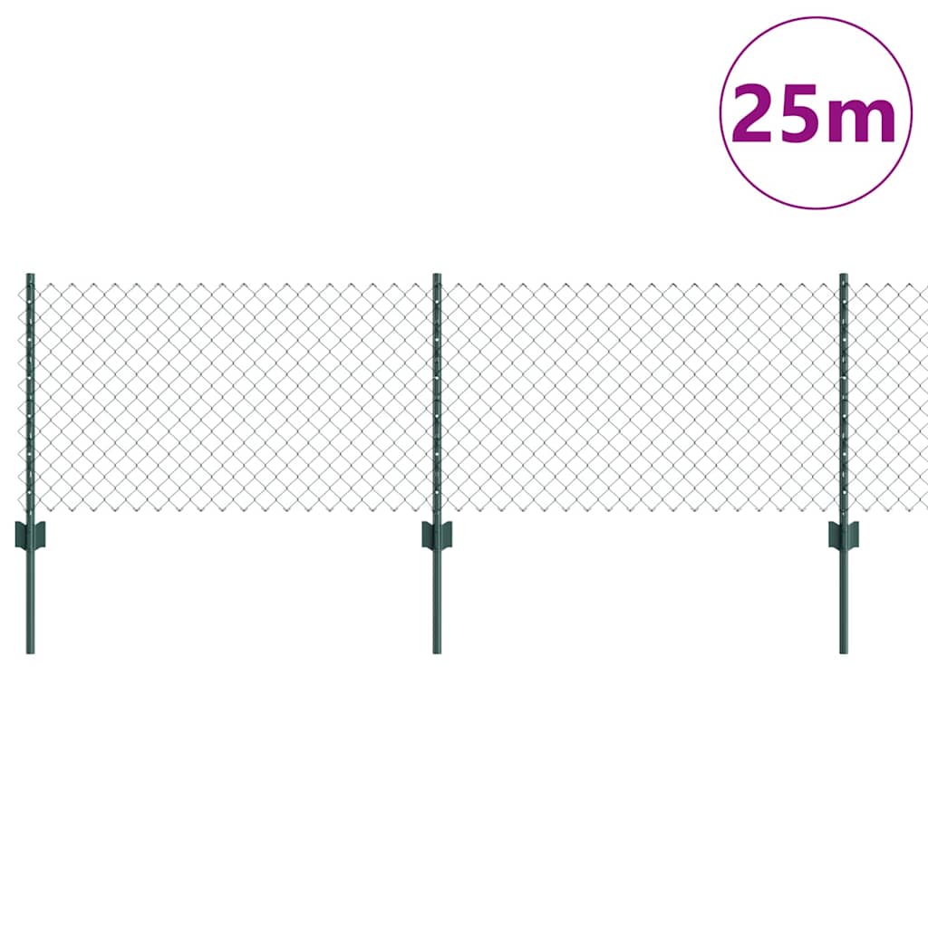 Fence with Posts Green 0.6 x 25 m Steel