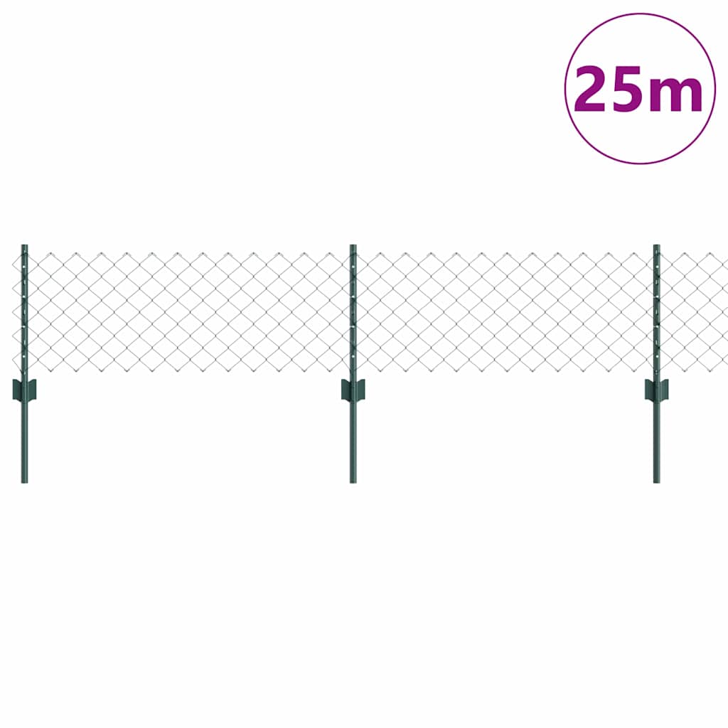 Fence with Posts Green 0.4 x 25 m Steel