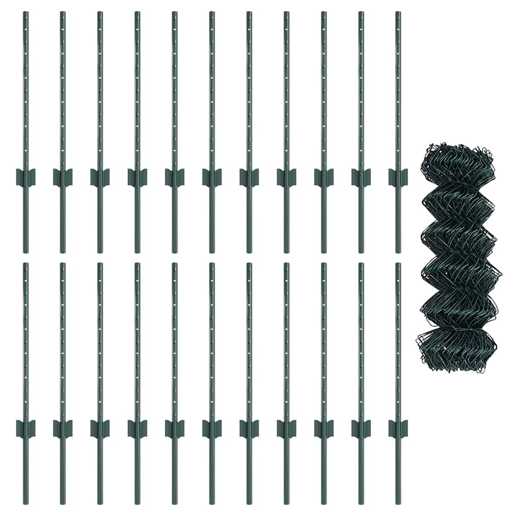 Fence with Posts Green 0.6 x 25 m Steel