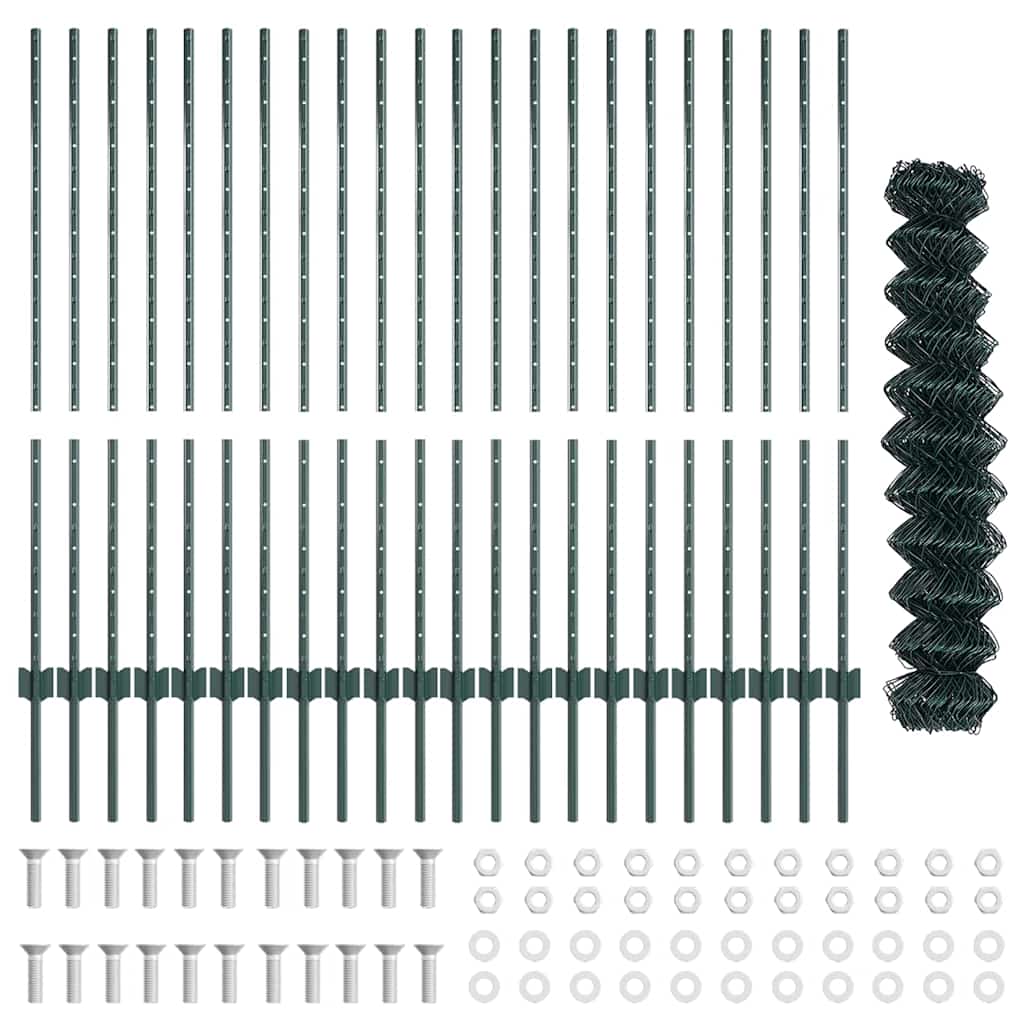 Fence with Posts Green 1.2 x 25 m Steel
