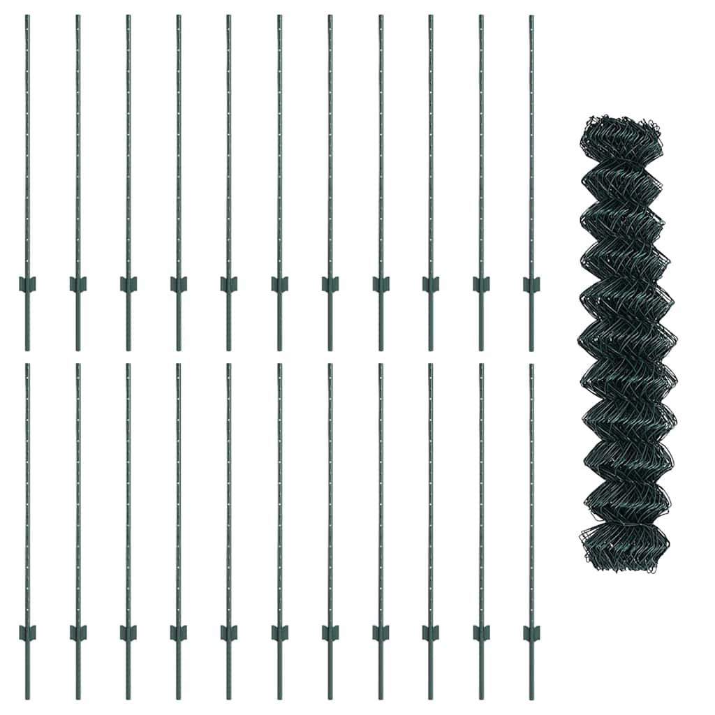Fence with Posts Green 1.2 x 25 m Steel