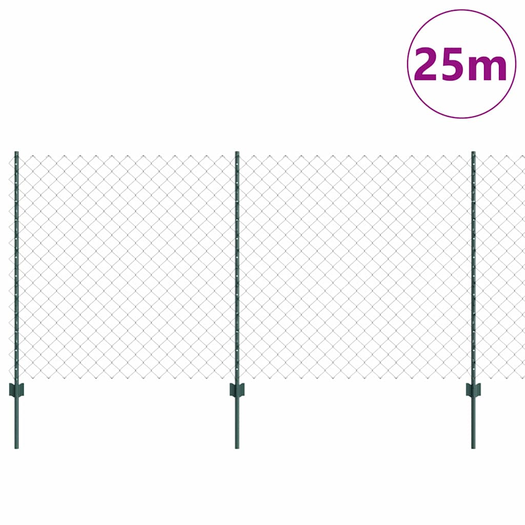 Fence with Posts Green 1.2 x 25 m Steel