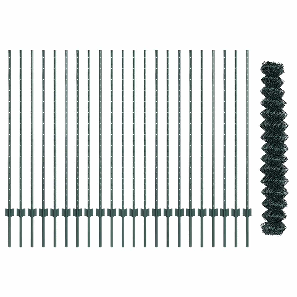 Fence with Posts Green 1.4 x 25 m Steel