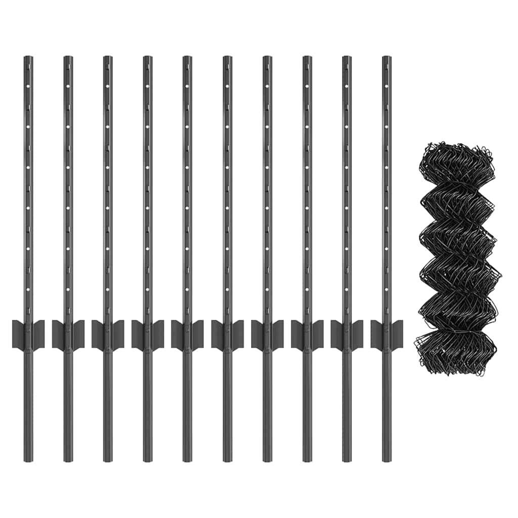 Fence with Posts Grey 0.6 x 10 m Steel
