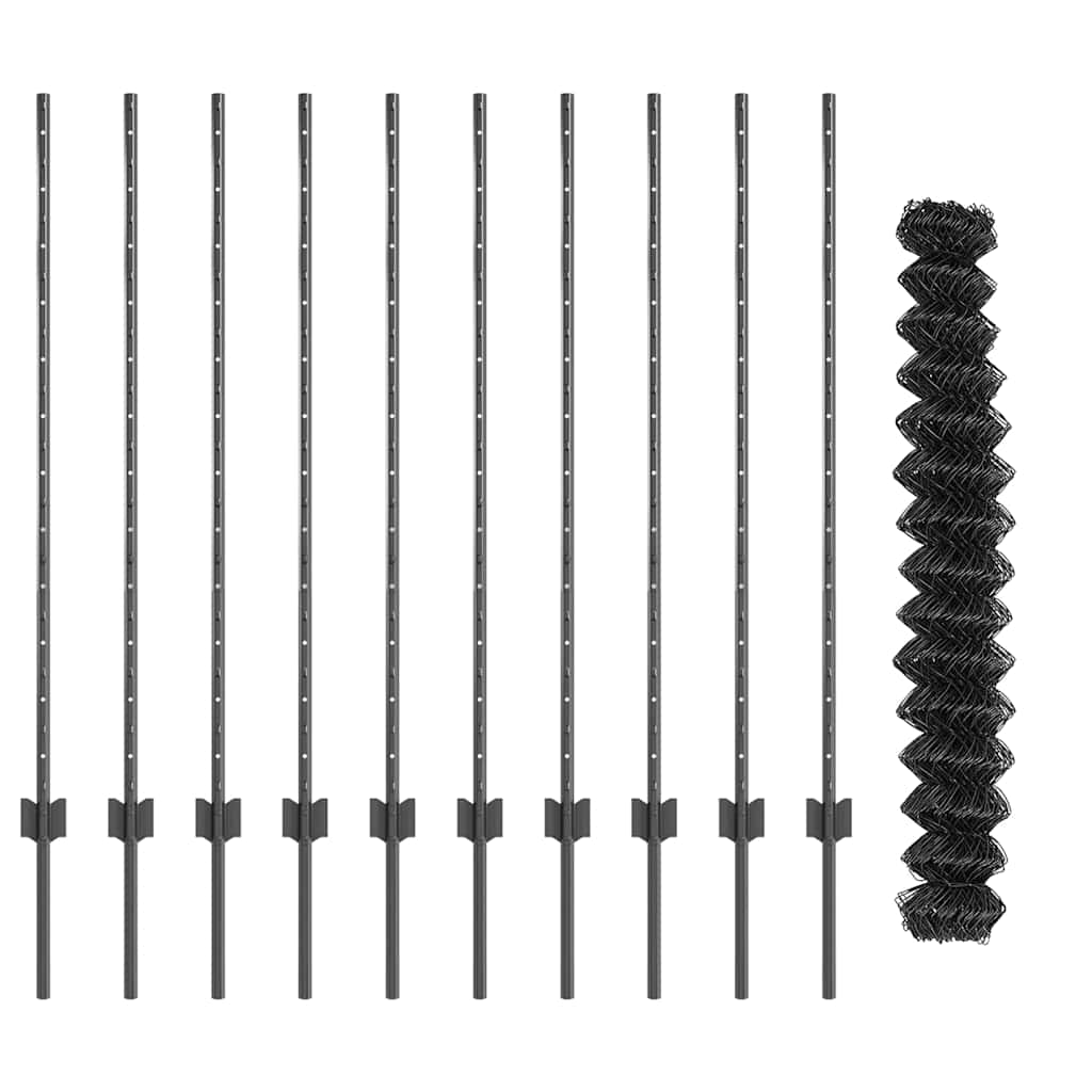 Fence with Posts Grey 1.2 x 10 m Steel