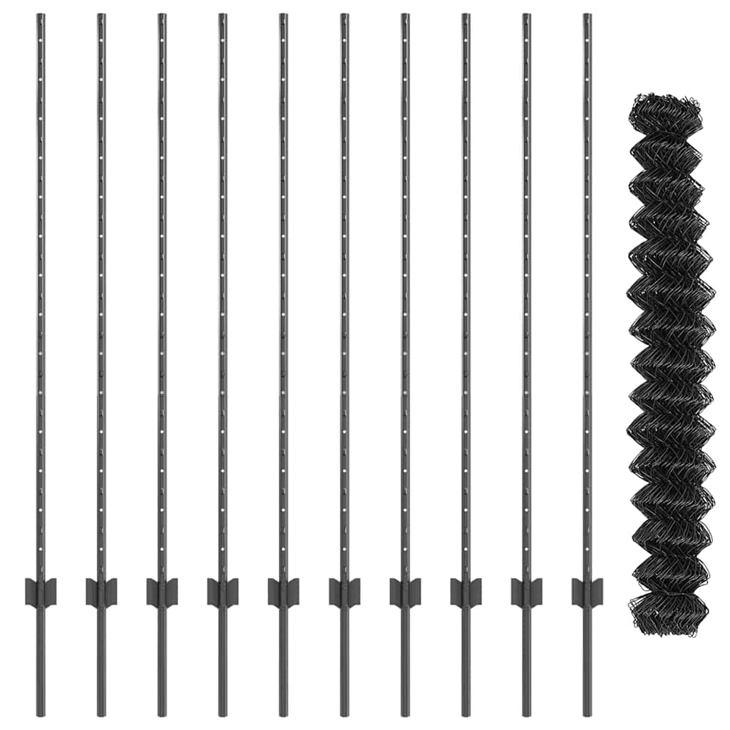 Fence with Posts Grey 1.4 x 10 m Steel