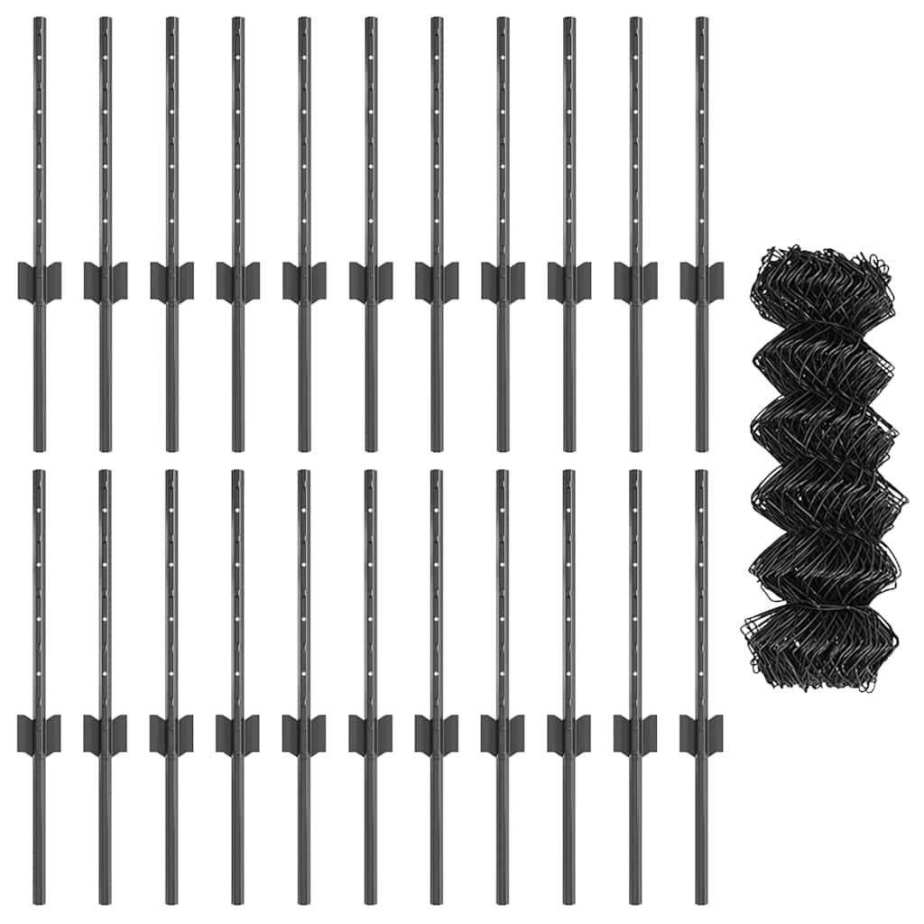 Fence with Posts Grey 0.4 x 25 m Steel