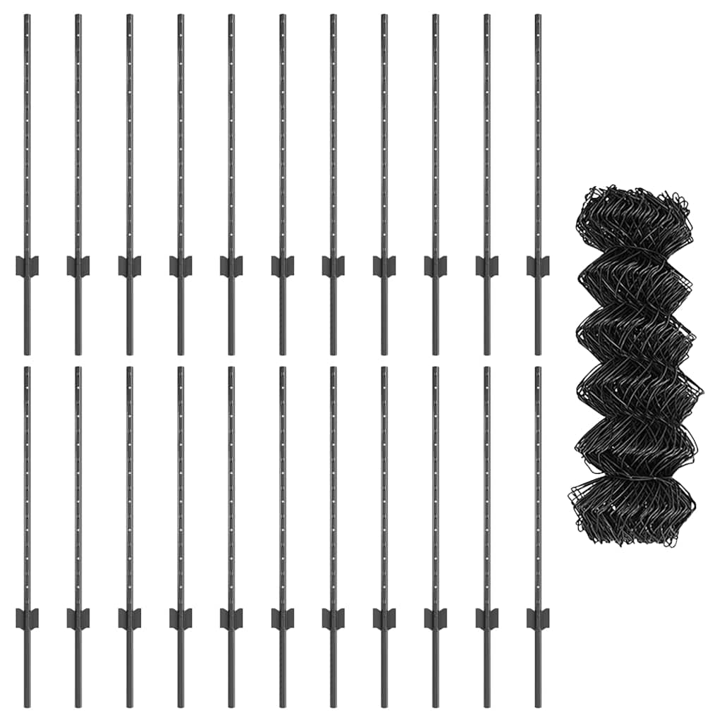 Fence with Posts Grey 0.8 x 25 m Steel