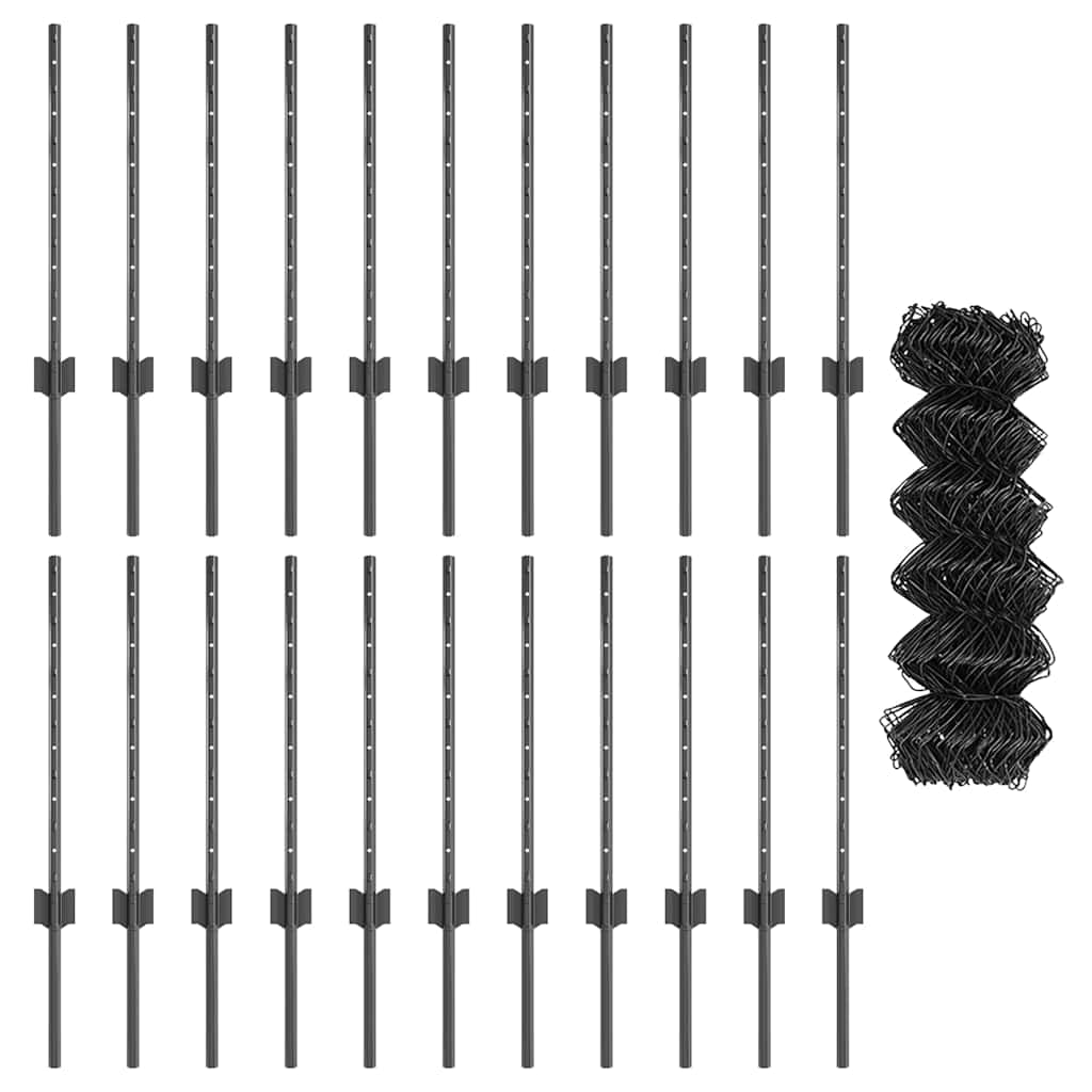 Fence with Posts Grey 0.6 x 25 m Steel